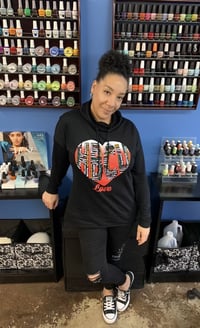 Image 2 of HBCU LOVE / LADIES CUT & UNISEX LONG SLEEVE HOODIE SHIRT (Black)