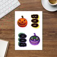 Image 1 of Sticker sheet - Classic Jack O Lantern and Retro Purple Glow