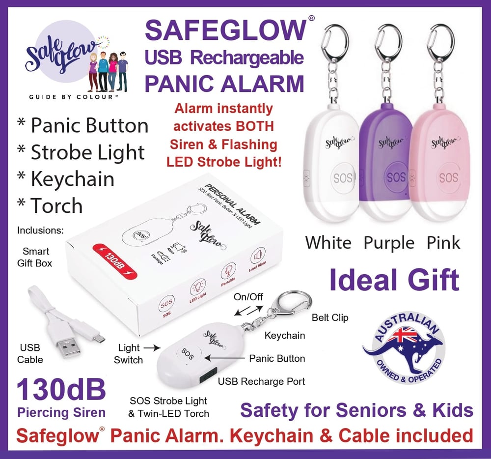 Image of Safeglow USB Rechargeable Panic Alarm & LED Flashlight