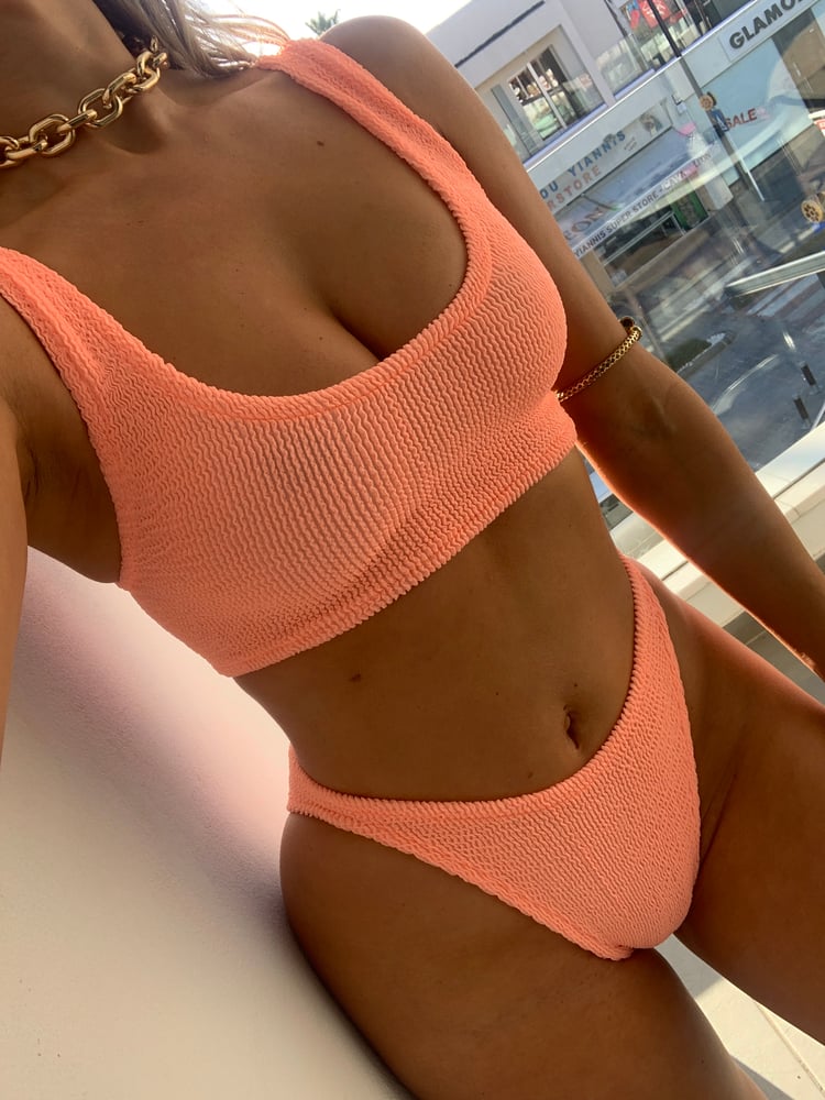 Image of Peach Crinkle Mini Crop Bikini 