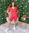 Red V neck short set 