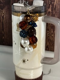 Image 4 of Starlight Shimmer Gold, Navy, and Cream Tumbler Straw Bauble 