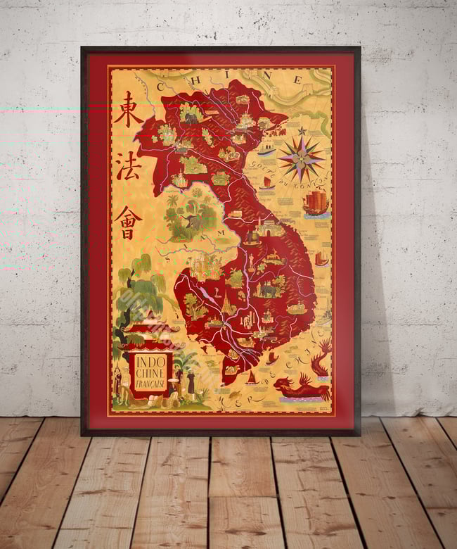 Indochine Francaise | Lucien Boucher | 1945 | Wall Art Print | Vintage Map