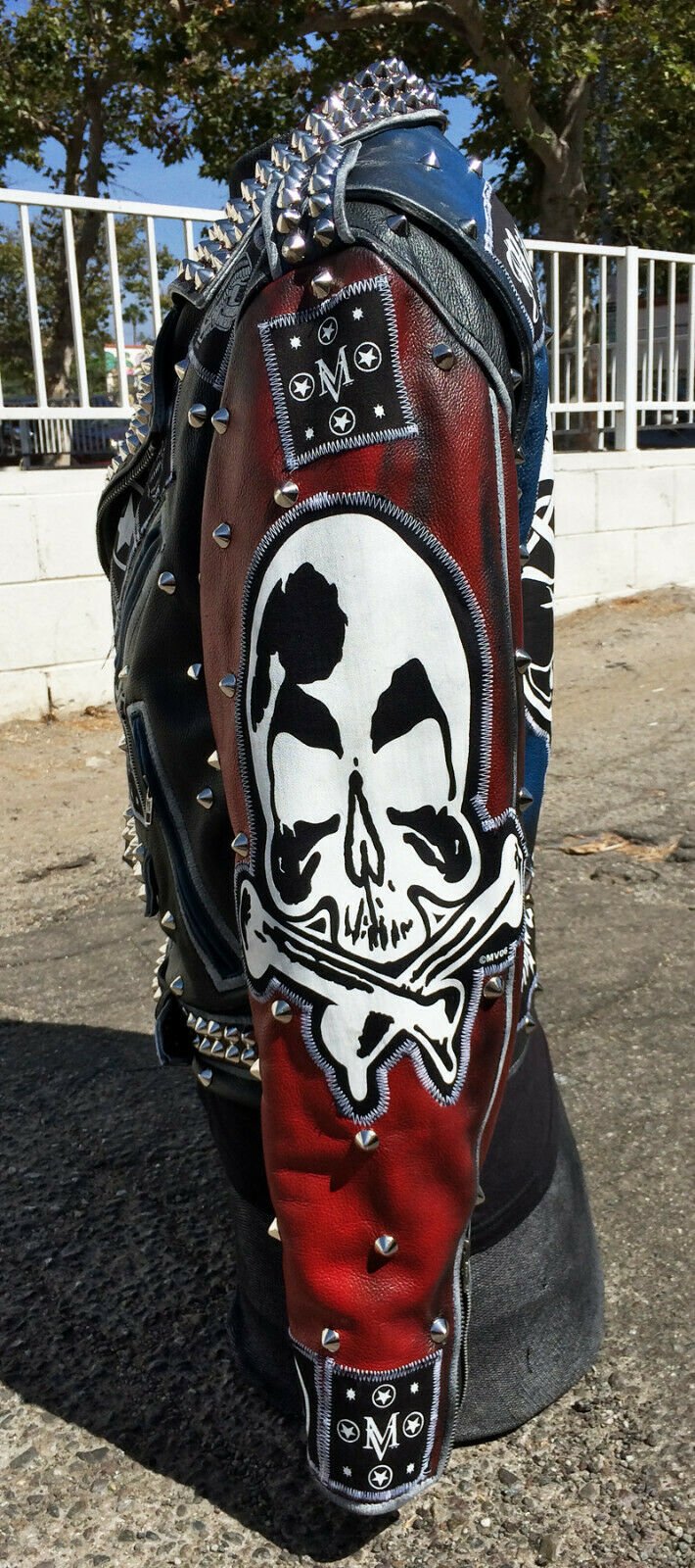 Marc Vachon Custom Red White and Blue Evileyes Leather Jacket