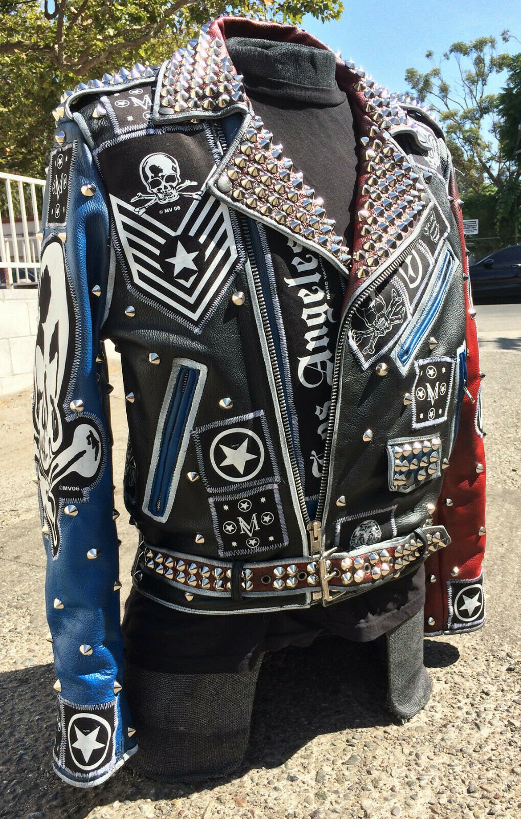 Marc Vachon Custom Red White and Blue Evileyes Leather Jacket