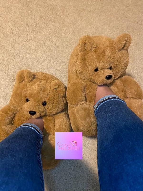 Image of teddy bear slippers 🧸. 