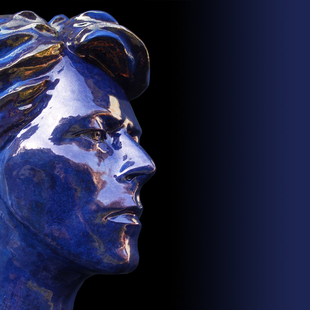 'Loving the Alien' Blue Glazed Ceramic Sculpture