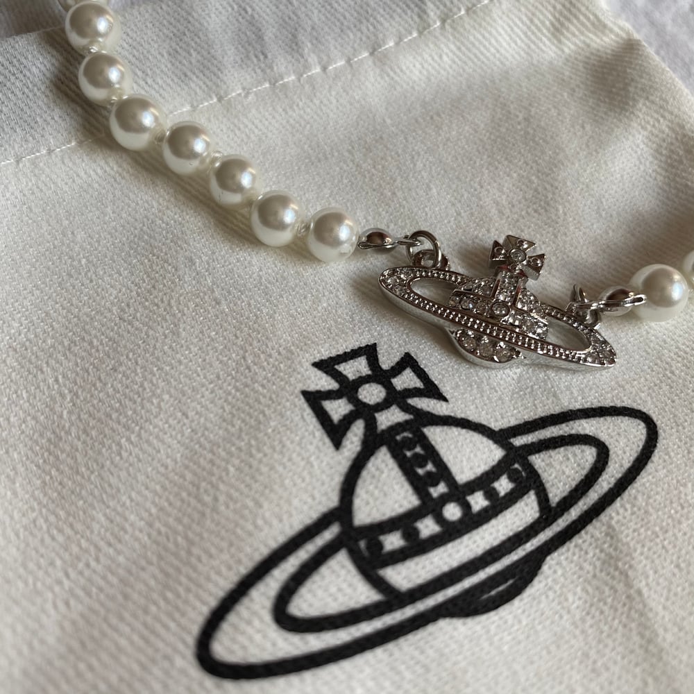 Image of Silver Vivienne Westwood Pearl Necklace