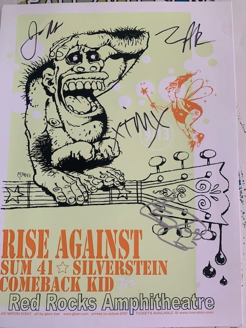 Rise Against Autographed Silkscreen Concert Poster By Glenn Barr