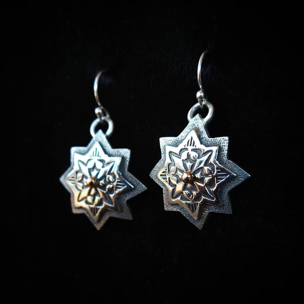 Image of Sunburst Tessellation earrings w/ gold drops
