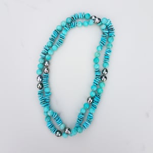 Tahitian Pearl, Turquoise, & Amazonite Helix Necklace 