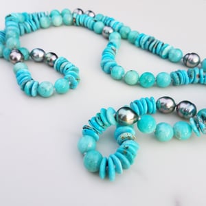 Tahitian Pearl, Turquoise, & Amazonite Helix Necklace 
