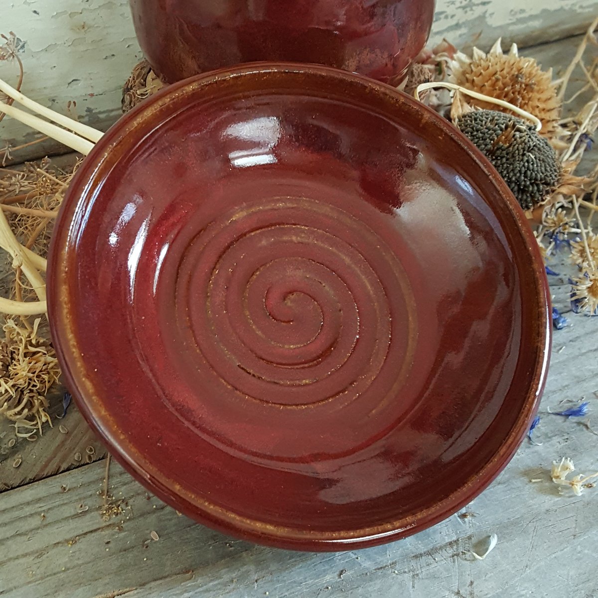 Image of Oil Carafe with Gravity Pour and Stowaway Dish: Red Osier (Red)