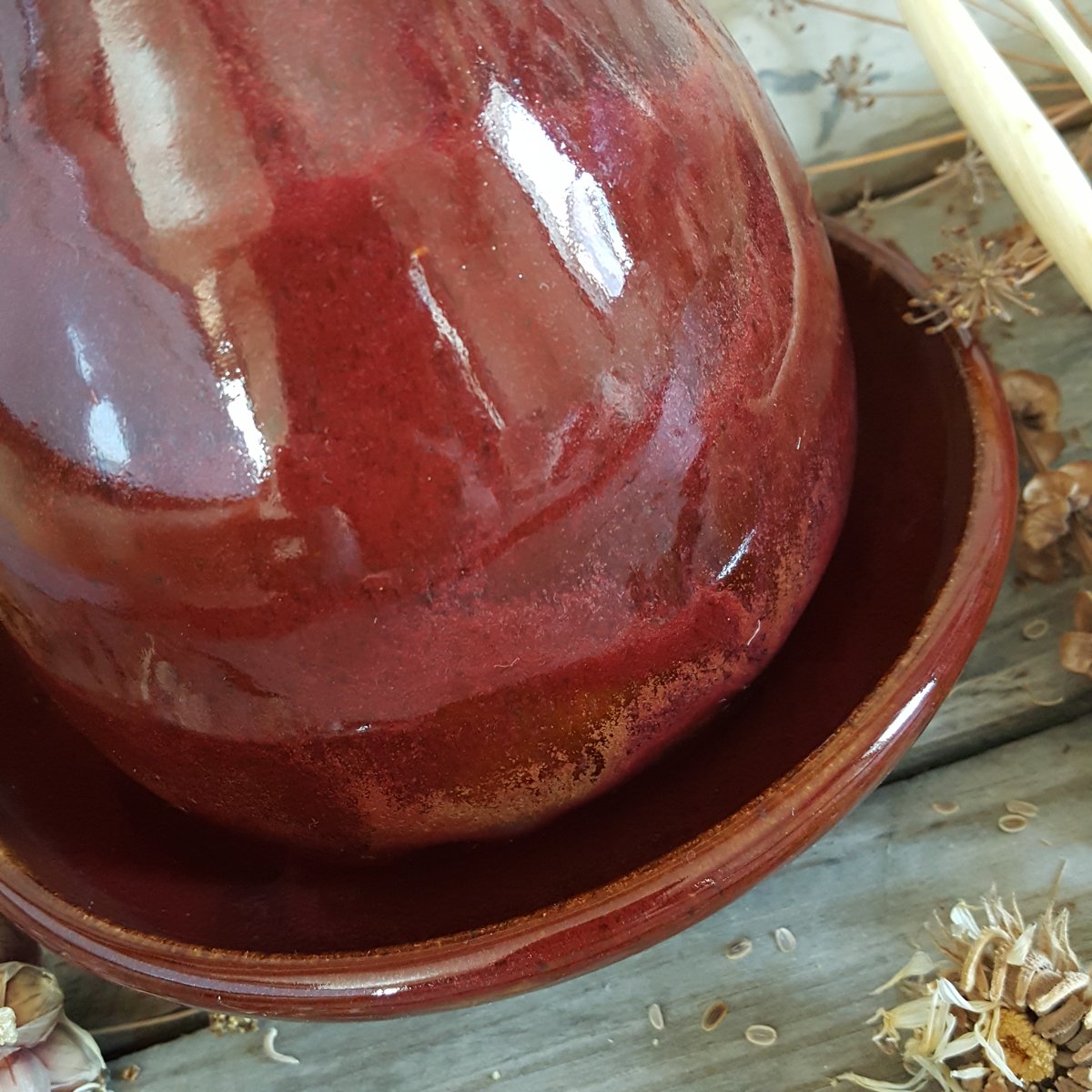 Image of Oil Carafe with Gravity Pour and Stowaway Dish: Red Osier (Red)