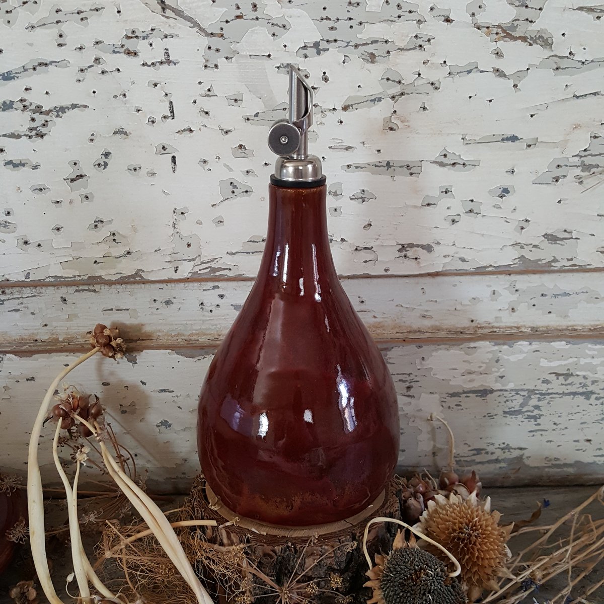 Image of Oil Carafe with Gravity Pour and Stowaway Dish: Red Osier (Red)