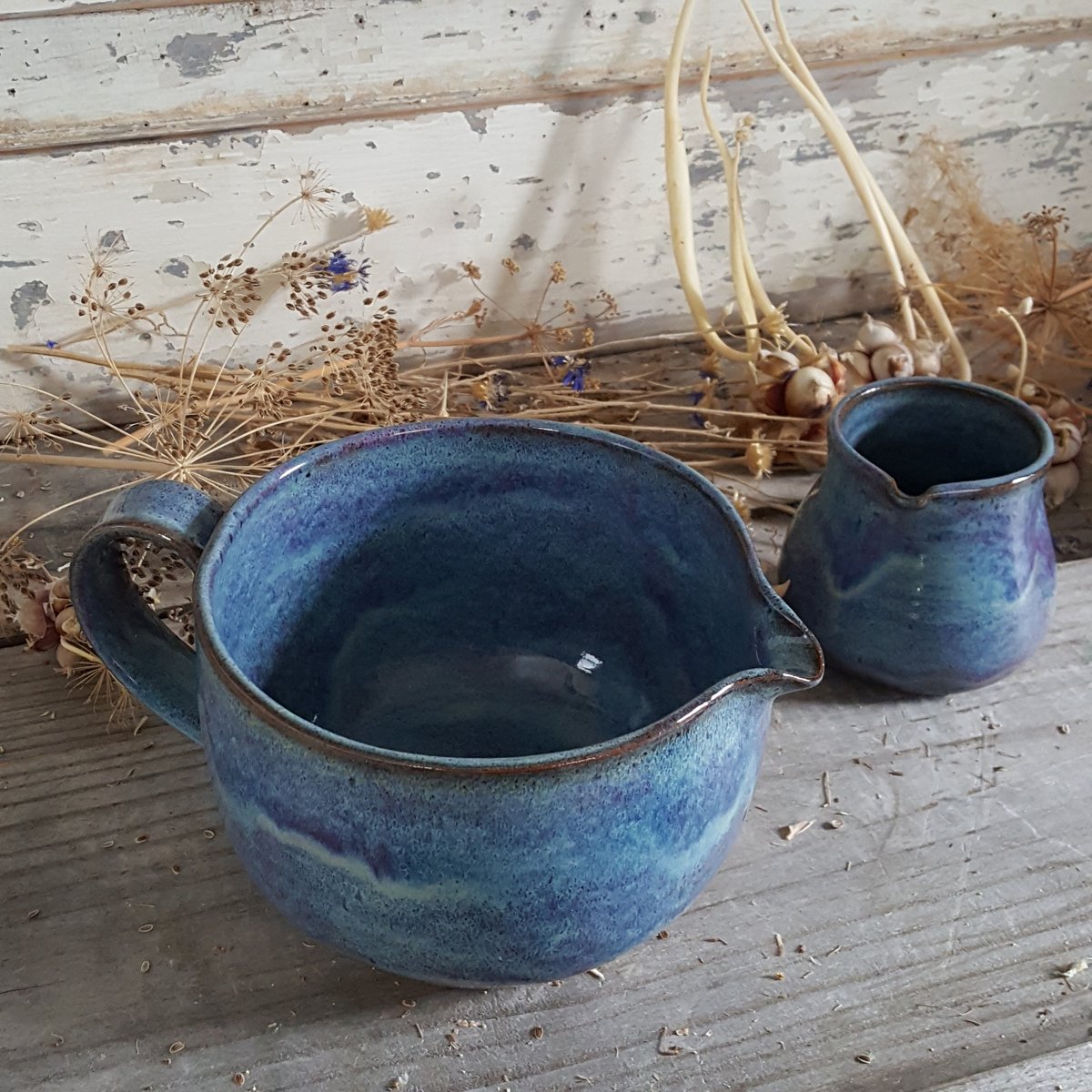 Image of Countertop-worthy Batter Bowl 3 cup with Tiny Duckling Pitcher: : Lupine (Periwinkle) 