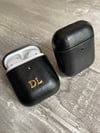 Black PU Leather Case For Apple AirPods Gen 1 2 Personalised With Initials Custom