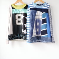 Image 2 of navy blue blues stripe 8/10 8 eight eighth 8th bday birthday long sleeve party tunic top shirt