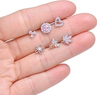 Image 4 of 16Pcs Nose Stud Rings Screw Shaped Nose Ring Flower Snake Butterfly Heart Eye CZ Dangle Nose Rings S