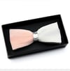 Handmade Pink White Rhinestone Feather Bow Tie w/FREE Lapel Pin set