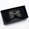 Handmade Adjustable Neckband Feather Bow Tie Black & White Polka Dot  w/FREE Lapel Pin set