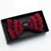 Handmade Red Feather Bow Tie w/FREE Lapel Pin set