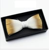 Handmade Golden White Feather Bow Tie w/FREE Lapel Pin set