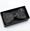 Hand Made Natural Bird Feather Polka Dot Exquisite Bow Tie w/FREE Brooch Pin Set