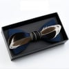 Handmade  Blue Brown White Feather Bow Tie w/FREE Lapel Pin set