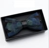 Handmade Dark Blue Feather Bow Tie w/FREE Lapel Pin set