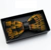 Handmade Orange Feather Bow Tie w/FREE Lapel Pin set
