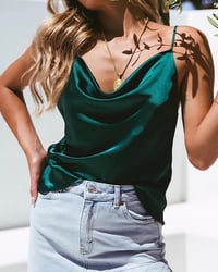 Image 2 of GREEN WITH ENVY SATIN CAMI