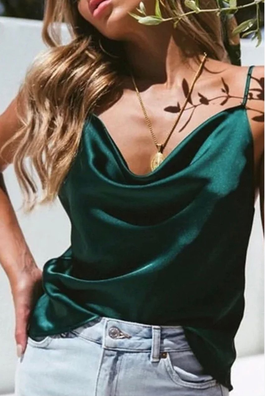 Image of GREEN WITH ENVY SATIN CAMI