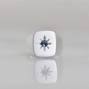 Image of Blue Star x Blue Sapphire crystal solid framed silver signet ring