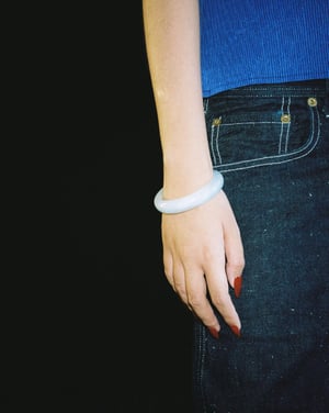 Image of Carved Natural Icy Blue Aquamarine bangle