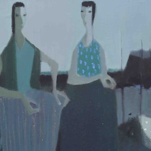 Image of Mid Century, Oil Painting, 'Two Woman,' Fabian Lundqvist