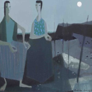 Image of Mid Century, Oil Painting, 'Two Woman,' Fabian Lundqvist