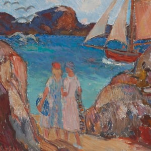 Image of Early 20th, Century Oil Painting, 'Morning Breeze,' Albert Eldh (1878–1955)