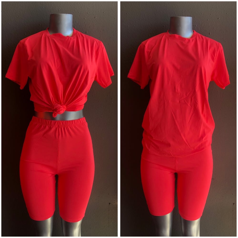 Image of NEON PINK CHILL BIKER SHORT SET