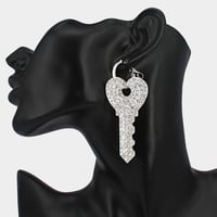 Image 1 of PAVE HEART KEY EARRINGS