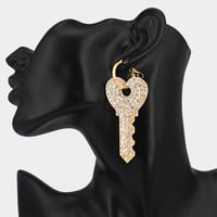 Image 2 of PAVE HEART KEY EARRINGS