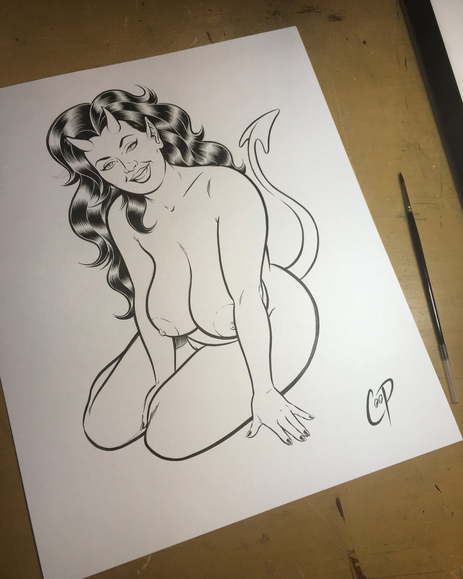 Image of CURVY DEVIL GIRL original art