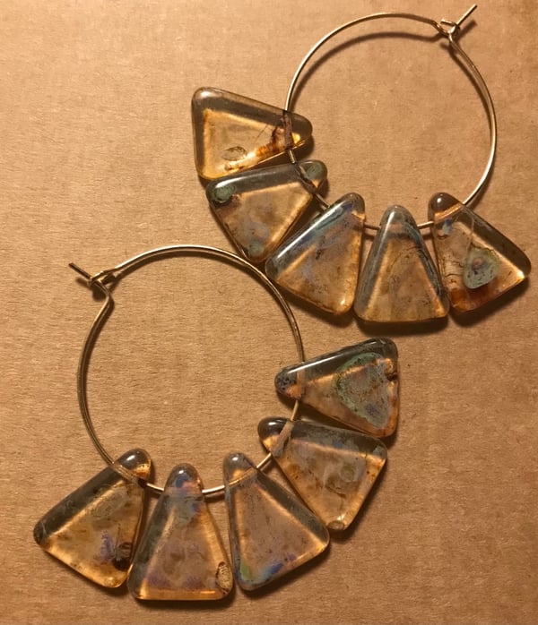 Image of Triangular glass hoop earrings 