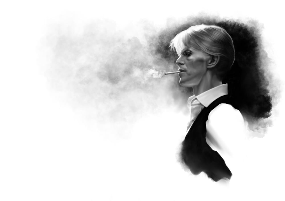 'Bowie Smoking' Art Print by Alisdair Wood