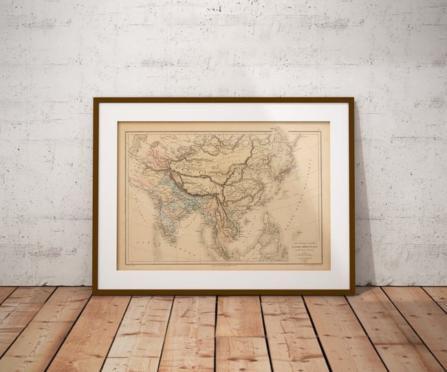 Carte Physique et Politique de L'Asie Orientale | 1872 | Wall Art Print | Vintage Map
