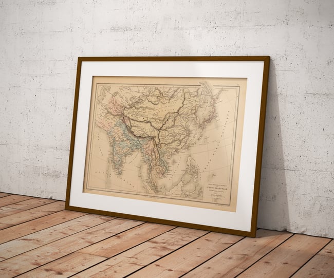 Carte Physique et Politique de L'Asie Orientale | 1872 | Wall Art Print | Vintage Map