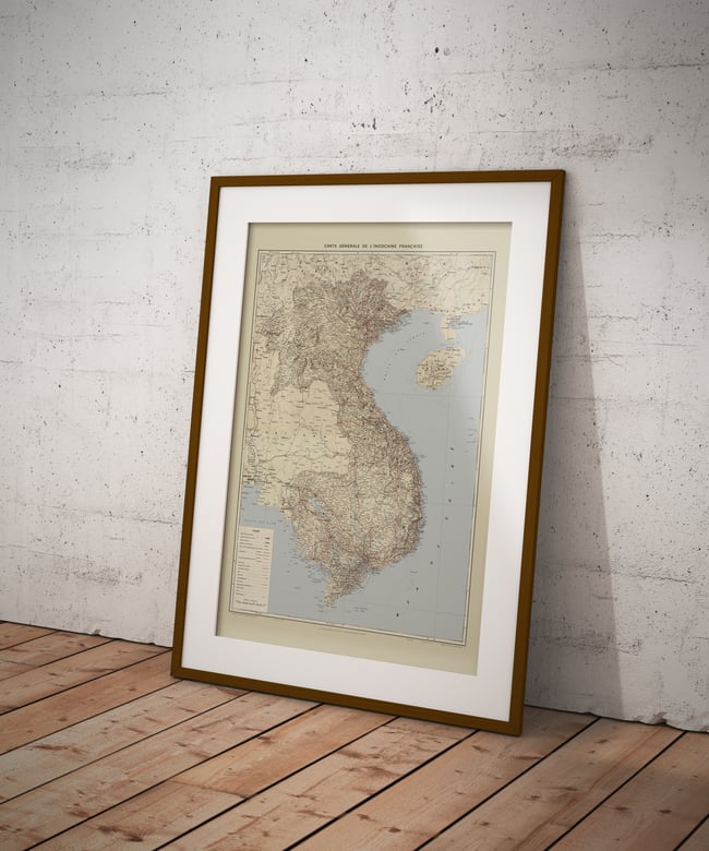 Carte générale de l'Indochine française | 1945 | Southeast Asia | Wall Art Print | Vintage Map