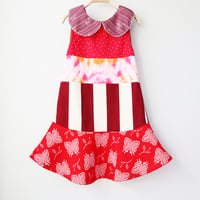 Image 1 of red reds butterfly 8/10 peter pan collar sleeveless courtneycourtney dress vintage fabric stripe dye
