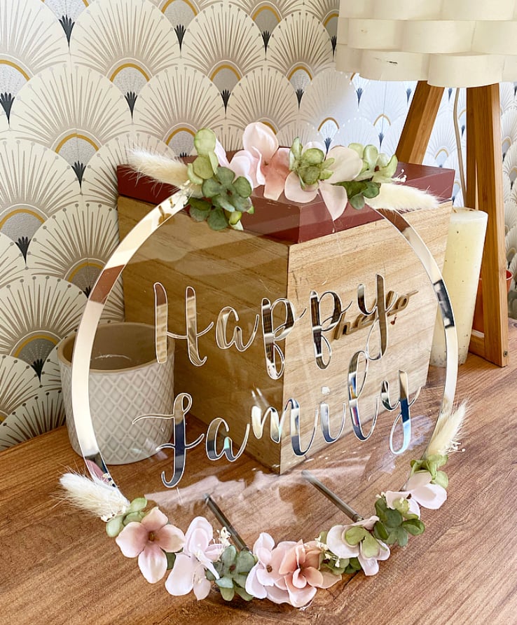 Image of Plaque fleurie plexi 30cm Happy family