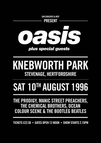 Image of Oasis Knebworth Poster- Gig from 1996